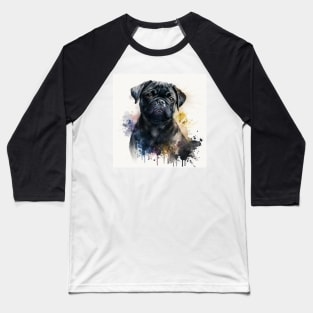 Black Pug Watercolour Style Painting Baseball T-Shirt